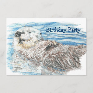 Vattenfärg Otter Animal BIRTHDAY Roligt PARTY Inbj Inbjudningar