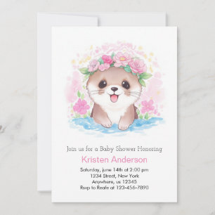 Vattenfärg Otter Charm Girl Baby Shower Inbjudningar
