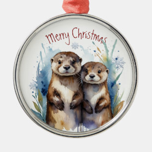 Vattenfärg Otter Couter Animal Art Julgransprydnad Metall