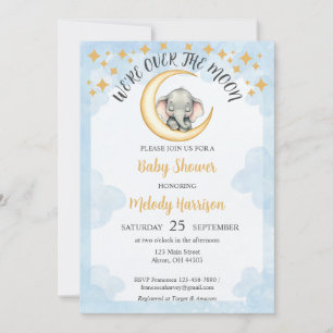 Vattenfärg över Måne Elephant Baby Shower Inbjudningar