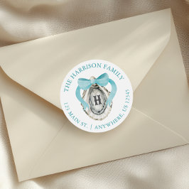 Vattenfärg Oyster Bow Monogram Adress Runt Klistermärke