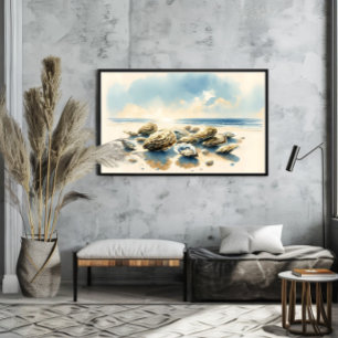 Vattenfärg Oyster-Snäckor Kustkonst liggande Poster