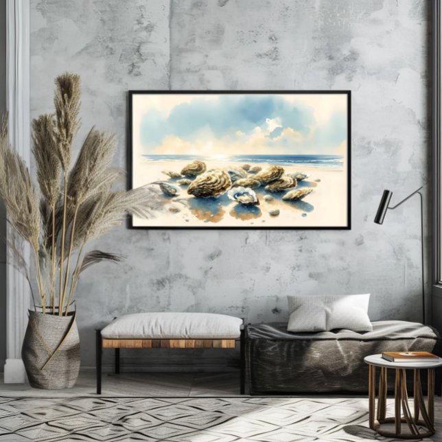 Vattenfärg Oyster-Snäckor Kustkonst liggande Poster (Skapare uppladdad)