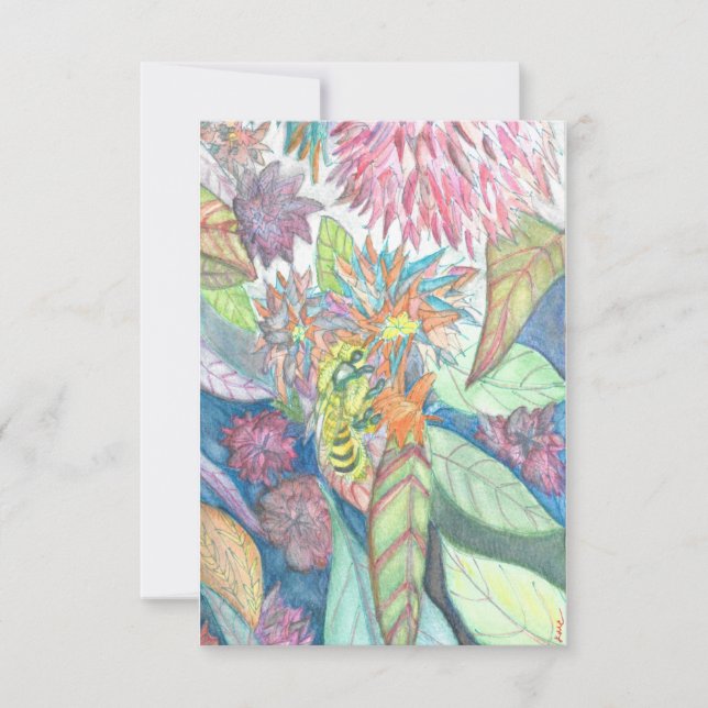 Vattenfärg på bin och blommor tack kort (Framsida)