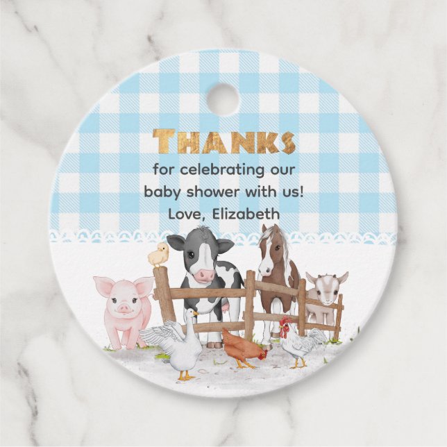 Vattenfärg på Boskap babyduschen Gåvor Etiketter (Framsida)