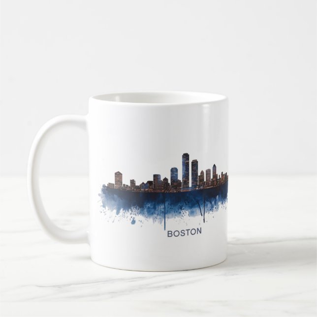 Vattenfärg på Boston Citys Siluett Kaffemugg (Vänster)