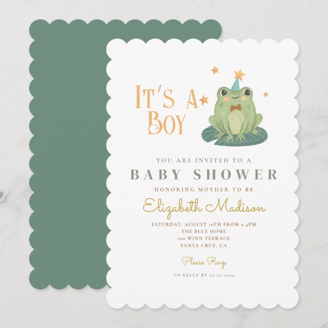 Vattenfärg på en pojke från Frog Baby Shower-inbju Inbjudningar (Fram/baksida)