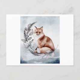 Vattenfärg på en räv med blomma vykort