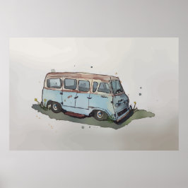 Vattenfärg på en rostig gammal antikisk van poster