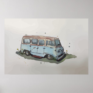 Vattenfärg på en rostig gammal antikisk van poster