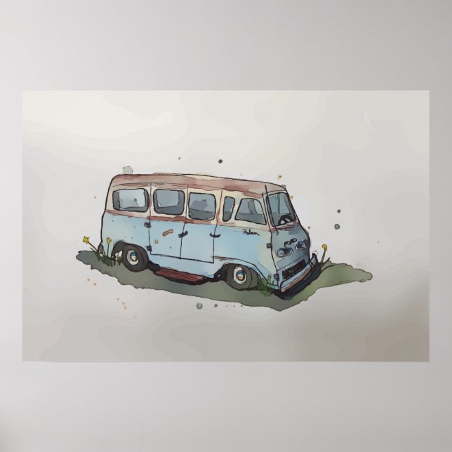 Vattenfärg på en rostig gammal antikisk van poster (Framsidan)