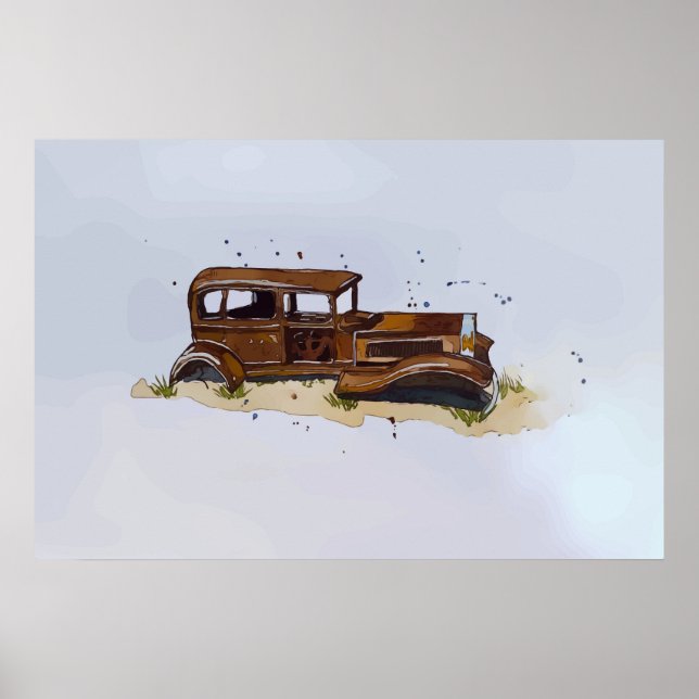 Vattenfärg på en rostig snäcka av pickupa lastbil poster (Framsidan)