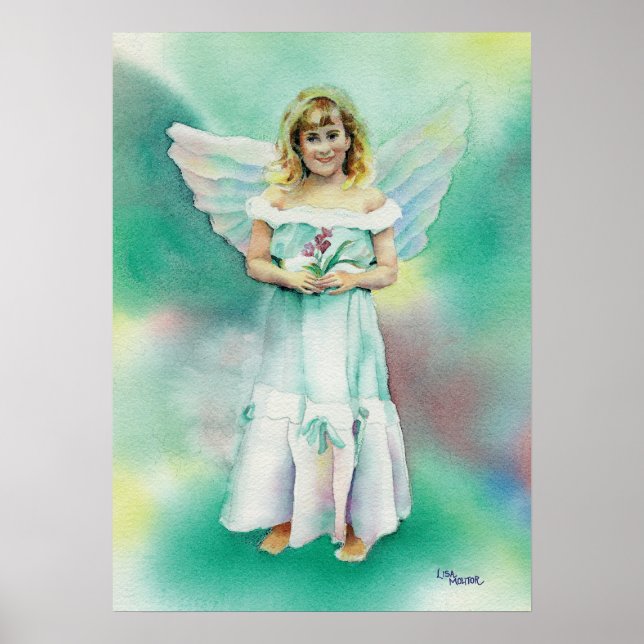 Vattenfärg på Little Angel Girl Poster (Framsidan)