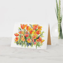 vattenfärg på ljusa poppies kort