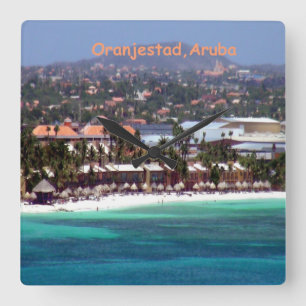 Vattenfärg på Oranjestad, Aruba Fyrkantig Klocka