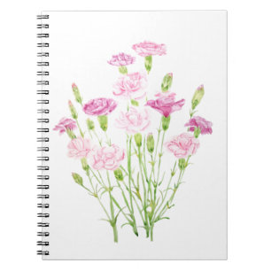 Vattenfärg på rosa nejlikor anteckningsbok