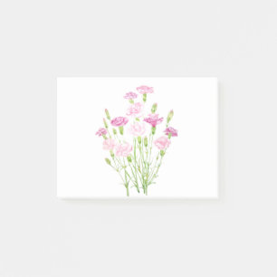 Vattenfärg på rosa nejlikor post-it block