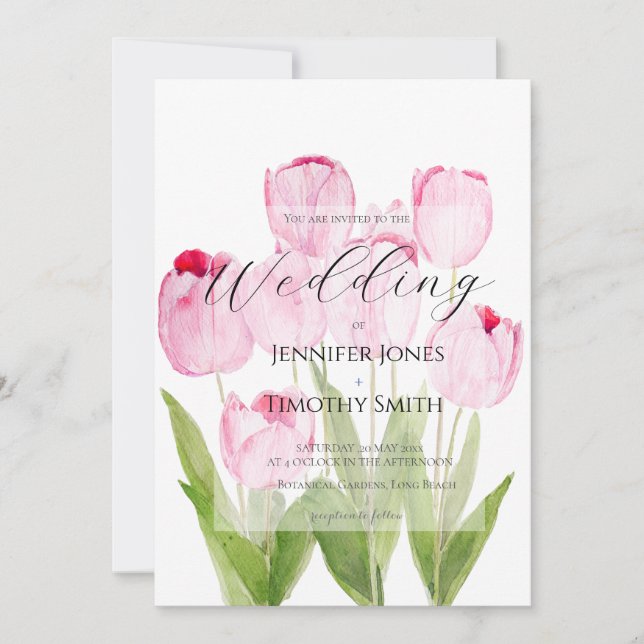 Vattenfärg på rosa tuliper inbjudningar (Framsida)