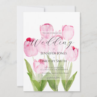 Vattenfärg på rosa tuliper inbjudningar