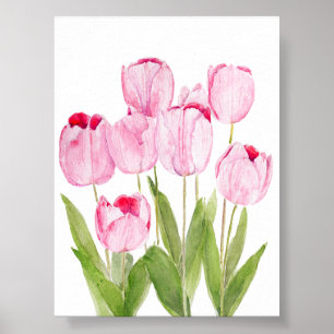 Vattenfärg på rosa tuliper poster