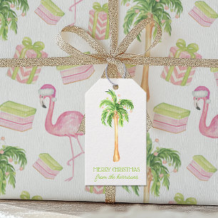 Vattenfärg Palmträd Jul Presentetikett