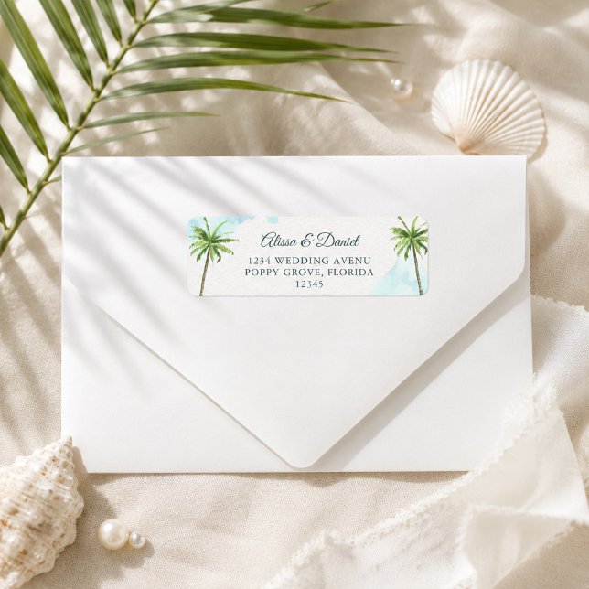 Vattenfärg Palmträd Strand Returadress Etikett (Watercolor Palm Trees Beach Return Address Label)