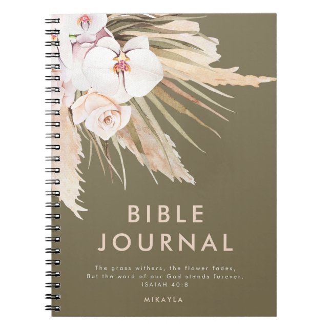 Vattenfärg Pampas Grass Personlig Bible Journal Anteckningsbok (Framsidan)