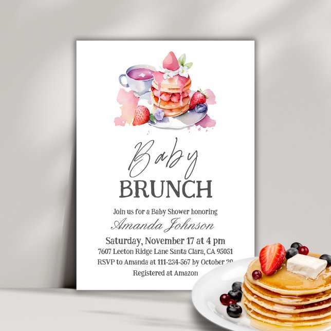 Vattenfärg Pancake med Berries Baby Brunch Shower Inbjudningar (Skapare uppladdad)