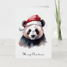Vattenfärg Panda Tomtehatt God Jul Kort