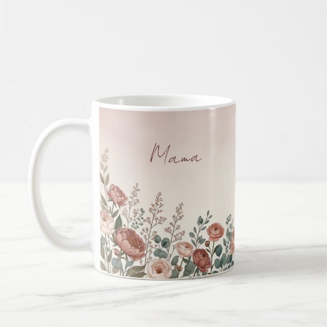 Vattenfärg Päon Botanisk Kaffekopp till Mamma (Vänster)
