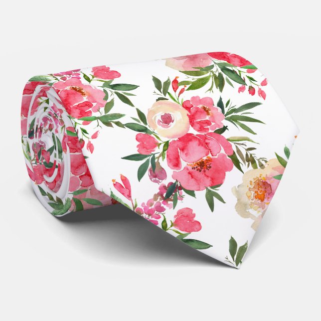 Vattenfärg Päonier Blommig Sommar Slips (Rullad)