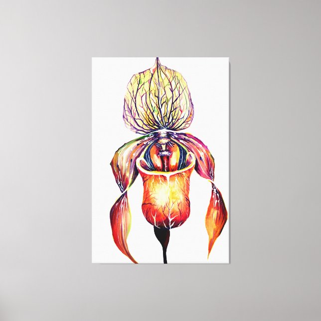 Vattenfärg Paphiopedilum Orchid i Vivid Färg Canvastryck (Framsida)