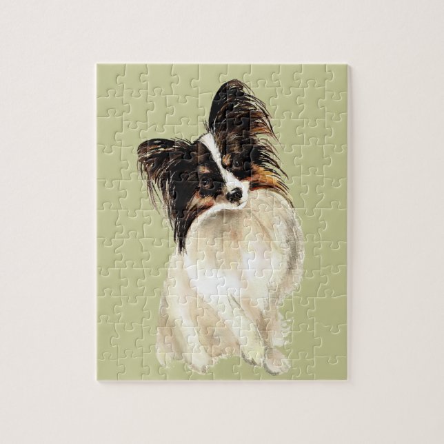 Vattenfärg Papillon Hund Pet Cute Animal Art Pussel (Vertikal)