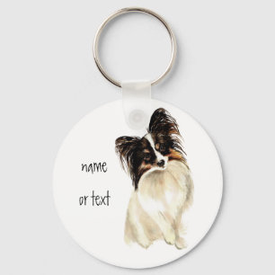 Vattenfärg Papillon Hund, Pet Nyckelring