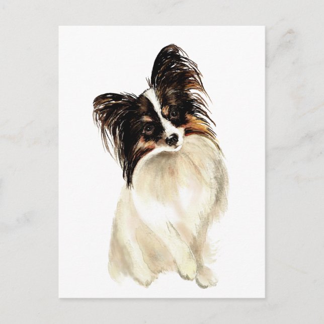 Vattenfärg Papillon Hund, Pet Vykort (Framsida)