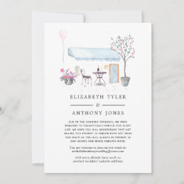 Vattenfärg Paris Café Minskad Bröllopsgästlista Meddelande