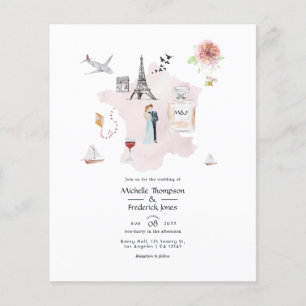 Vattenfärg Paris Destination Bröllopsmonogram Flygblad