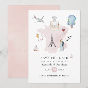 Vattenfärg Paris Destination Bröllopsmonogram Spara Datumet