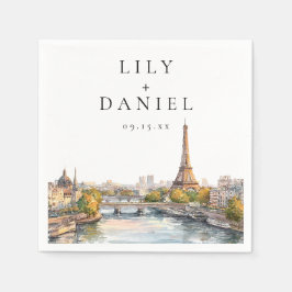 Vattenfärg Paris Frankrike Destination Bröllop Pappersservett