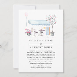 Vattenfärg Paris Kafé Minskad Bröllopsgästlista Meddelande