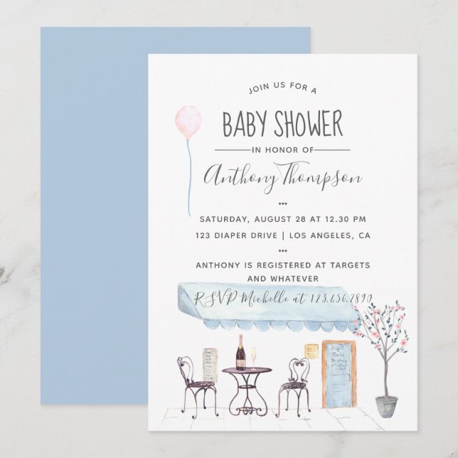 Vattenfärg Paris tema Baby Shower-inbjudan Inbjudningar (Fram/baksida)