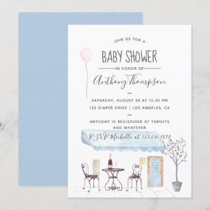 Vattenfärg Paris tema Baby Shower-inbjudan Inbjudningar