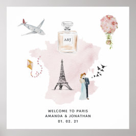 Vattenfärg Paris-tematisk välkomstmonogram för brö Poster