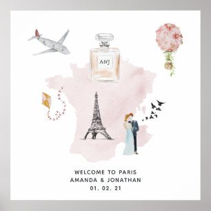 Vattenfärg Paris-tematisk välkomstmonogram för brö Poster