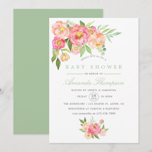 Vattenfärg Päronblommor Baby Shower inbjudan