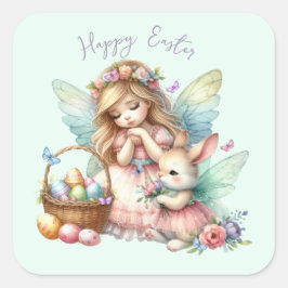Vattenfärg Påsk Vår Fairy Fyrkantigt Klistermärke