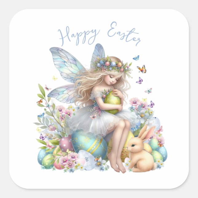 Vattenfärg Påsk Vår Fairy Fyrkantigt Klistermärke (Framsida)