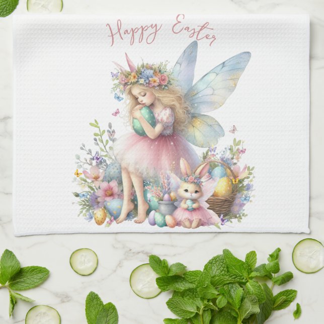 Vattenfärg Påsk Vår Fairy Kökshandduk (Vikta)