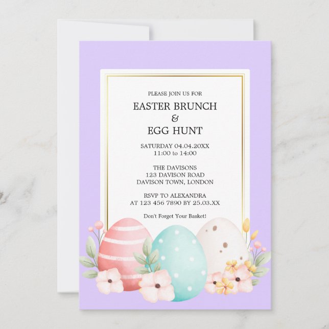 Vattenfärg Påskbrunch & Äggsökning Inbjudningar (Framsida)