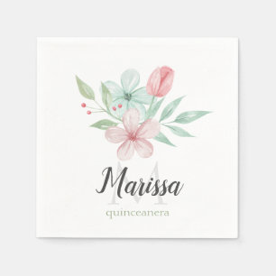 Vattenfärg Pastel Blommigt Quinceanera Birthday Pappersservett